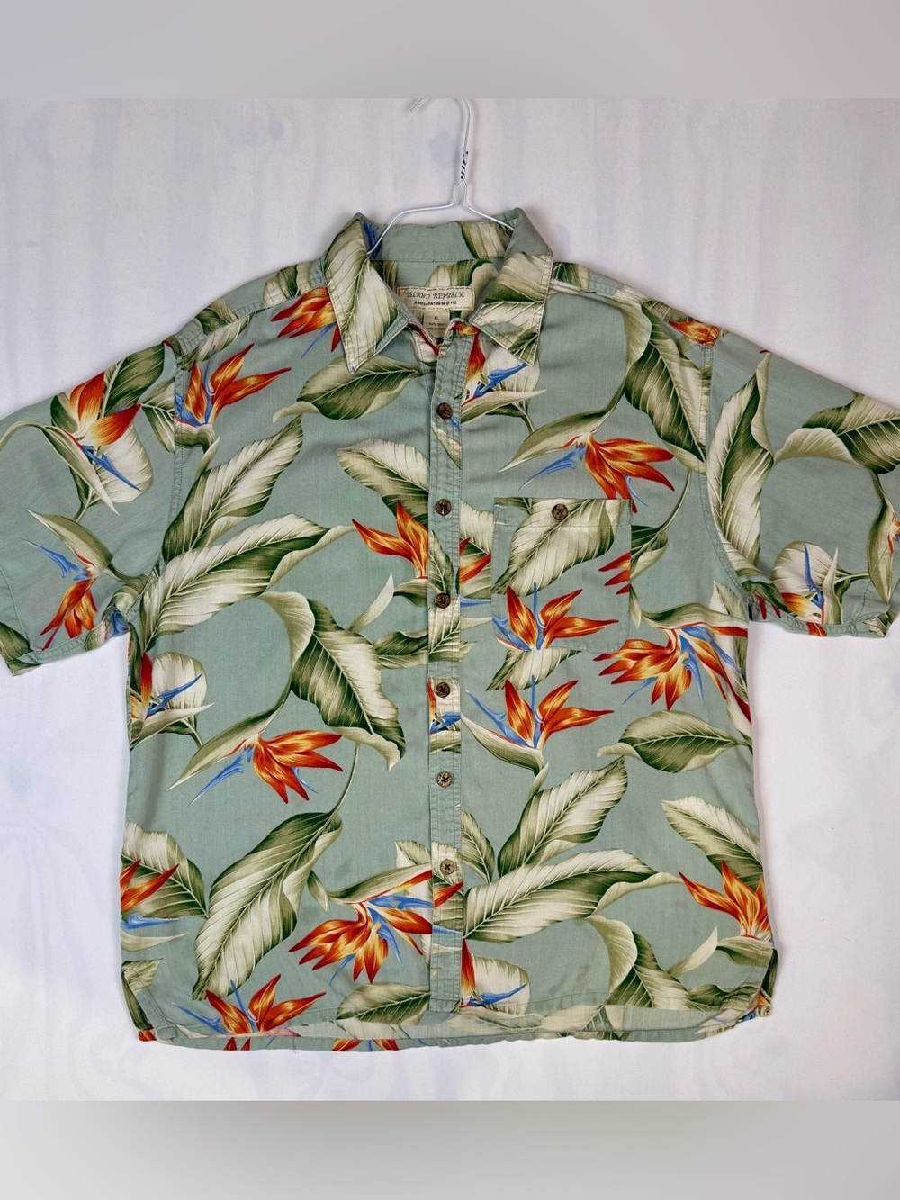 Island Republic 100%‎ Silk Hawaiian Shirt XL Tropical Bird of Paradise Camp